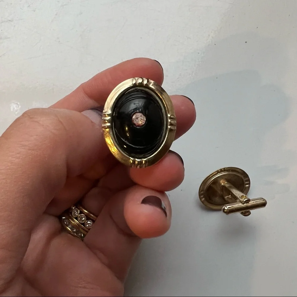 Vintage gold, black & diamond cuff links